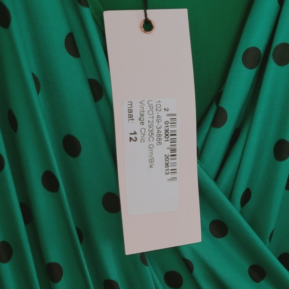 VINTAGE CHIC Caryl Swing Green Polka Dot Dress 50's Size 12 Top Vintage - Picture 5 of 6